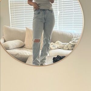 Cotton On Blue Straight Leg Jeans High Waisted Distressed